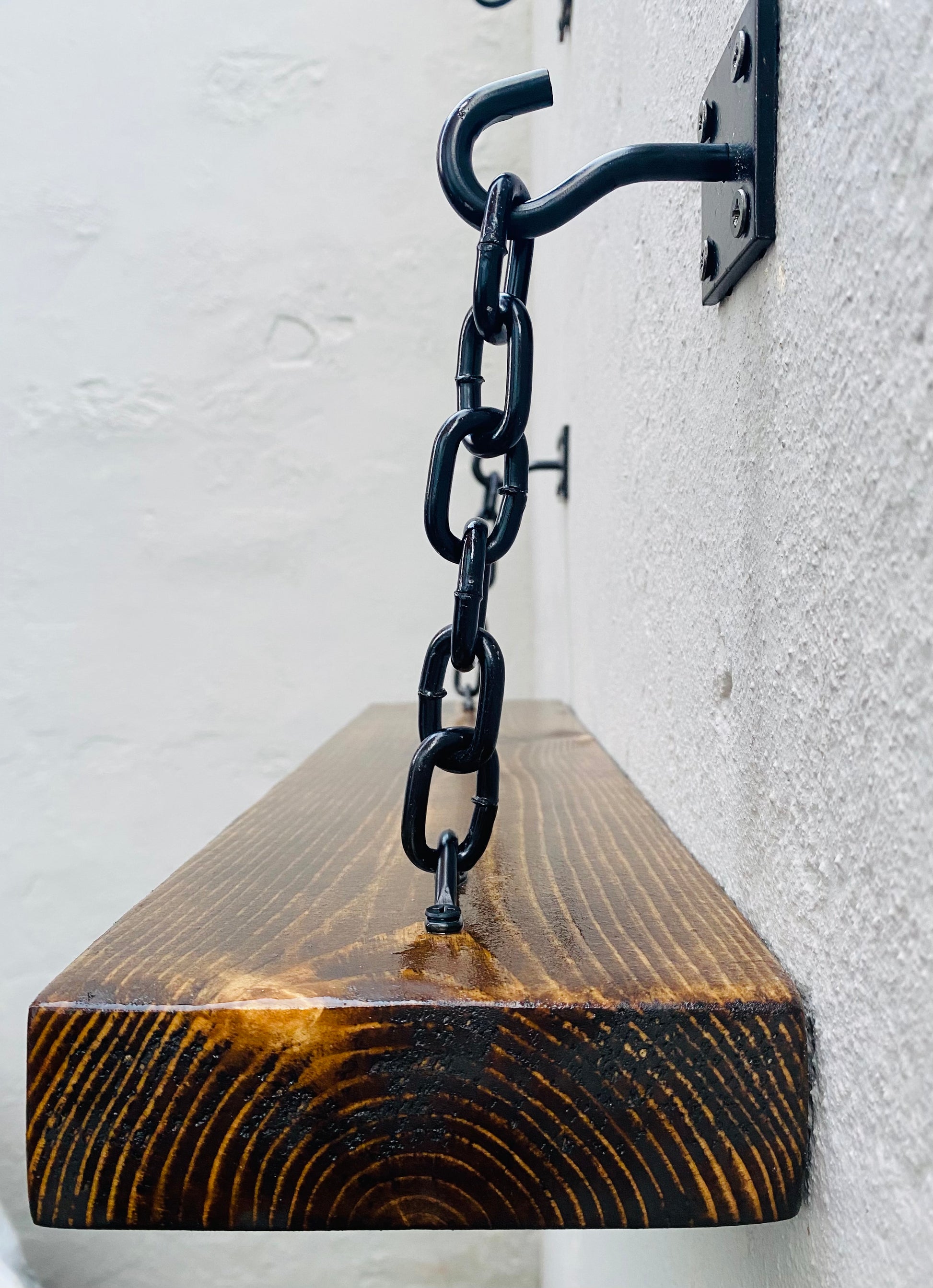Bespoke shelf brackets hook and chain design