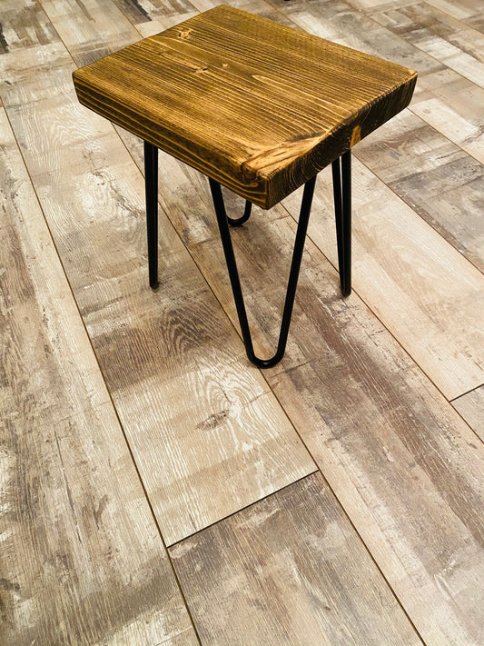 Small side stool with black metal legs customisable height